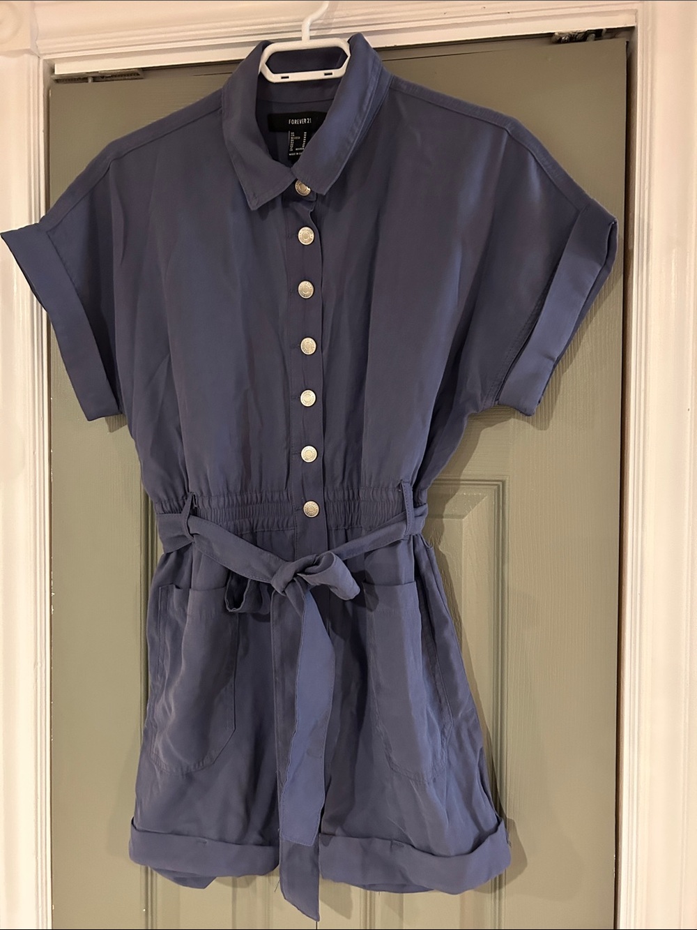 Forever 21 Short Sleeve Navy Romper with Tie Waist